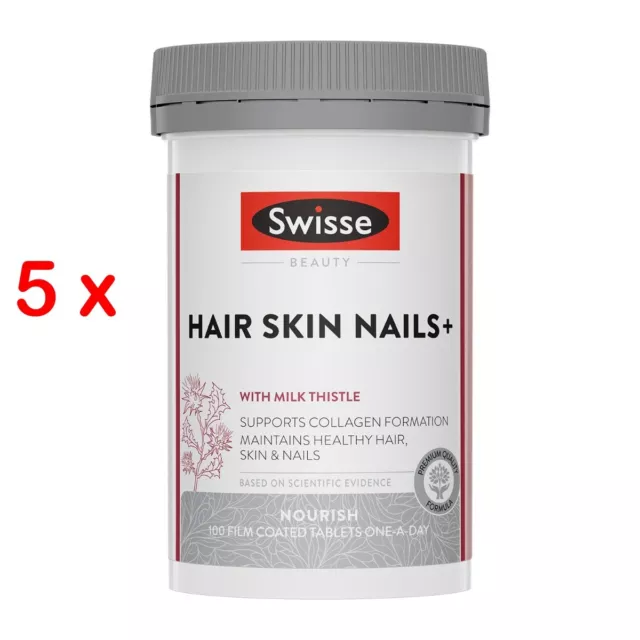 BEST PRICE! BULK BUY 5 x SWISSE ULTIBOOST HAIR SKIN NAILS+ 100 TABLETS