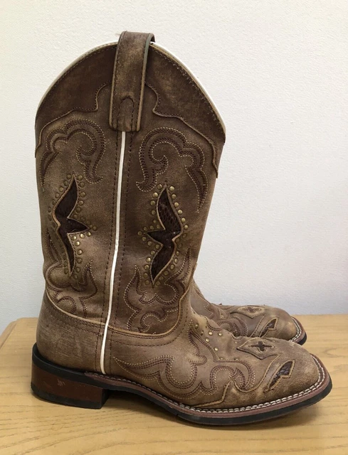 Laredo Women's Megan Broad Square Toe Leather Boots - Tan 3119