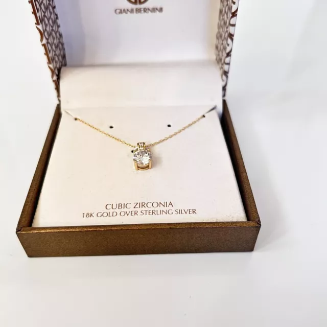 Giani Bernini Sterling Silver Round Cubic Zirconia 18K Gold Necklace 18" New Box