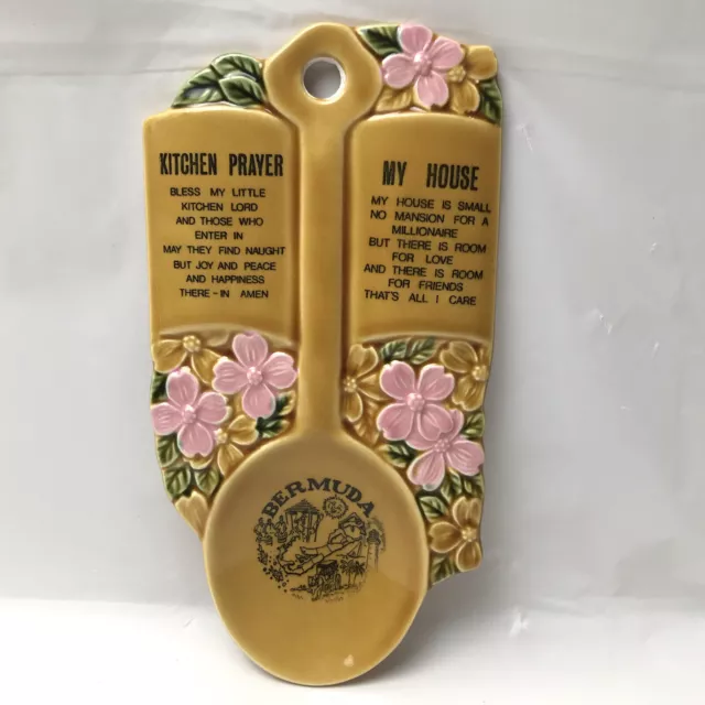 Bermuda Kitchen Prayer Spoon Rest Wall Hanging Decor Souvenir Vintage