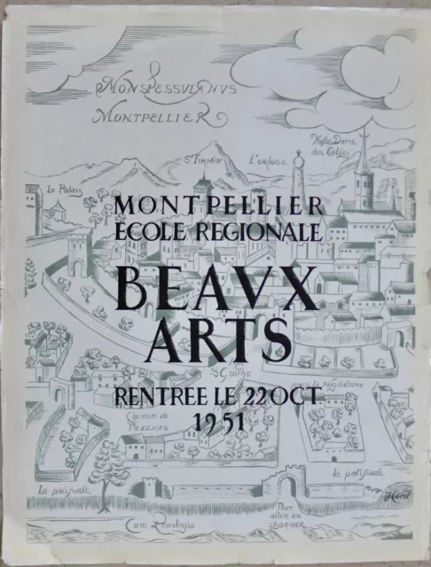 RARE AFFICHE LITHO ECOLE des BEAUX ARTS de MONTPELLIER 1951 signée Hard