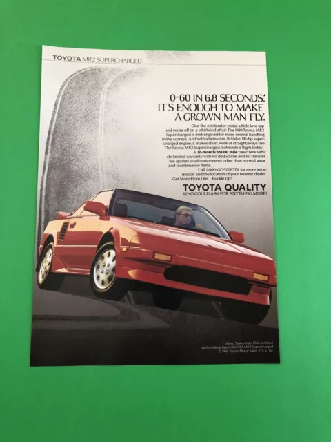 1987 1988 1989 Toyota Mr2 Supercharged Vintage Original Print Ad Advertisement