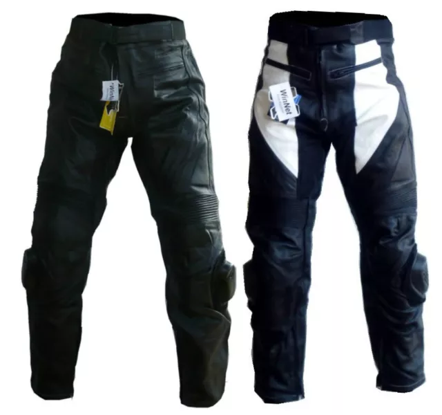 PANTALONI moto in pelle con protezioni uomo 52 54 56 58 62 L XL 2XL 3XL 5XL 6XL