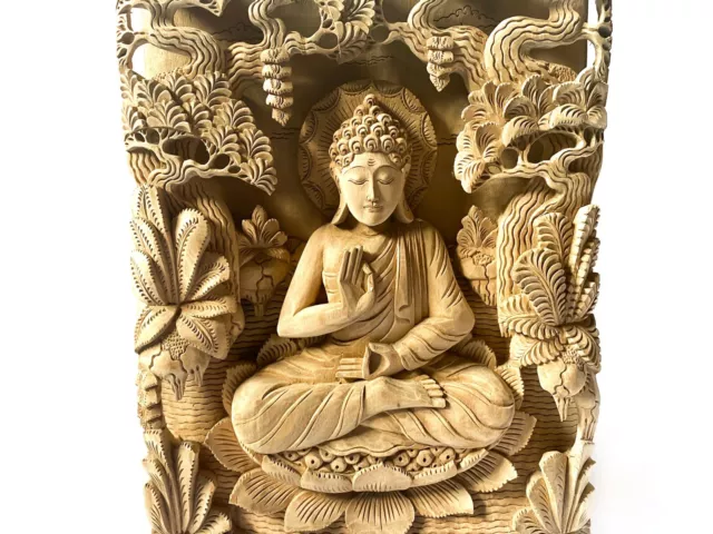 Buddha Panel Wall Decor 18.9 inch, Buddha Wood Hand Carving, Minimalist Buddha