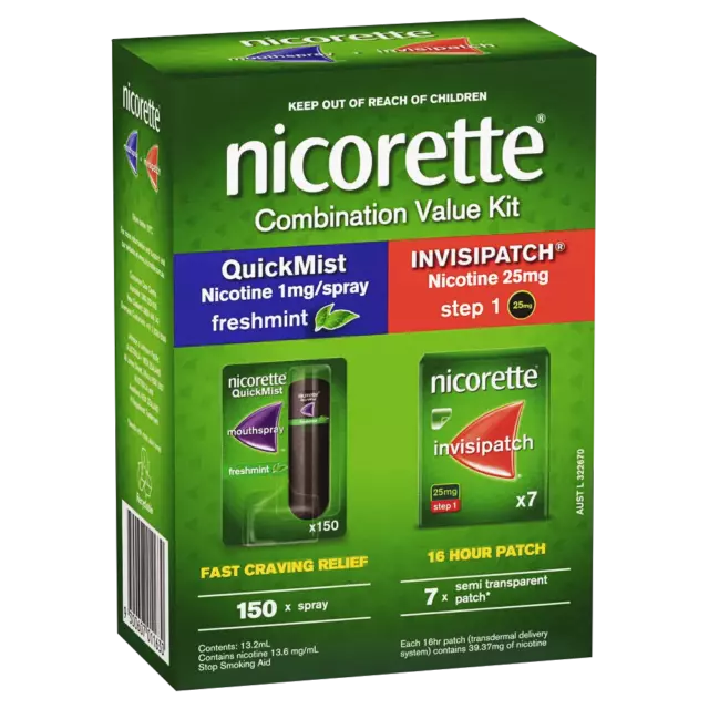 Nicorette Combination Value Kit (QuickMist + Invisipatch) Nicotine Quit Smoking