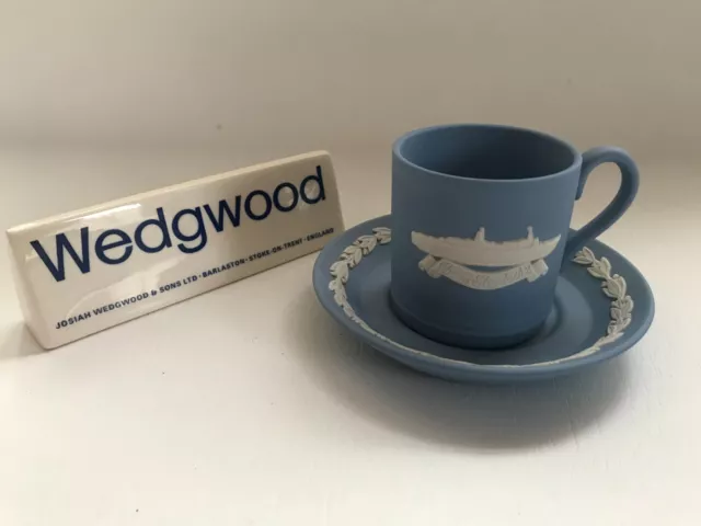 Wedgwood blue jasperware QE2 Coffee can/saucer in excellent condition