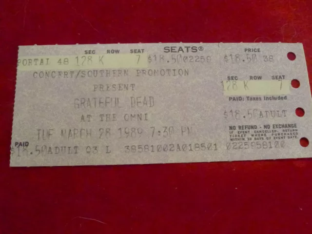 Grateful Dead Jerry Garcia Concert Ticket Stub-1989-The Omni-Atlanta,GA