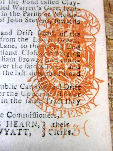 1795 newspaper w an original British Halfpenny RED TAX STAMP on the front page