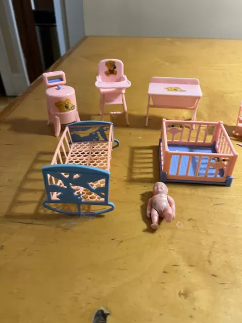 VTg Renewal Pink  Plastic Doll House Furniture Baby Complete Set KS2