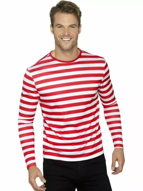 Rayé Rouge & Blanc T-Shirt Adultes Déguisement Haut Manches Longues Accessoire