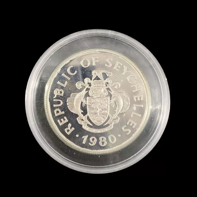 1980 Seychelles Year of the Child 50 Rupees Silver Proof Coin EX+