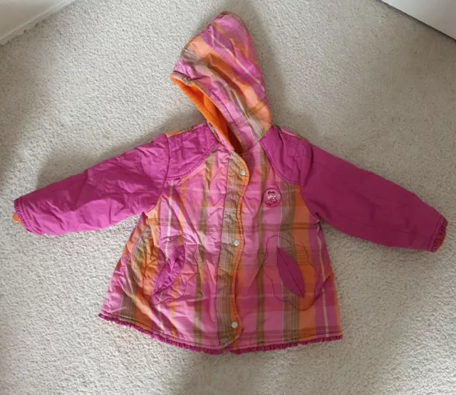 Girls Lovely Pink / Orange Cakewalk Winter Hooded Coat Age Approx 2 Years