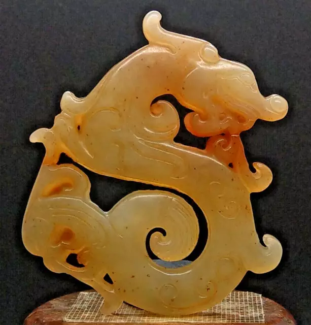 Antiguo Colgante Hacha Dragón de viejo Jade tallada a mano Cultura Hongshan