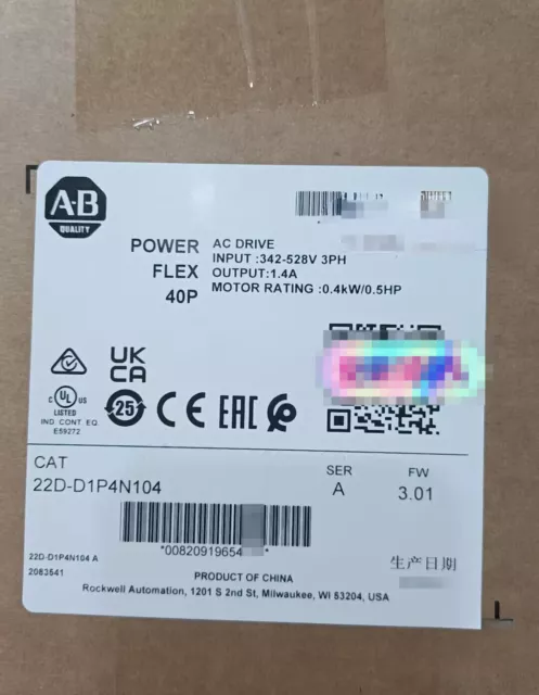 Allen-Bradley AB 22D-D1P4N104 PowerFlex 40 0.4kW 0.5Hp AC Drive 1PCS NEW IN BOX