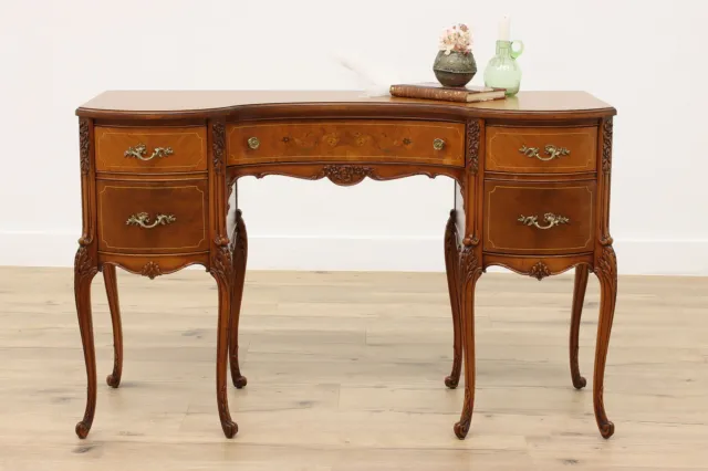 French Design Vintage Satinwood & Marquetry Desk or Vanity, Northern #44455
