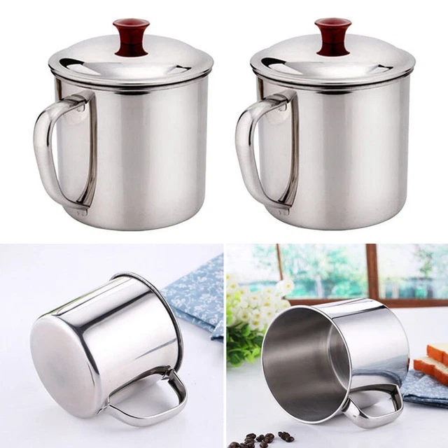 Silber Campingbecher Tasse Outdoor Kaffee Tee Griff Edelstahl Wandern tragbar
