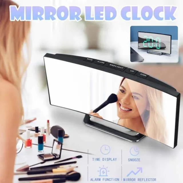 LED Digital Alarm Clock Mains USB/Battery Temperature Large Display Mirror D4D8
