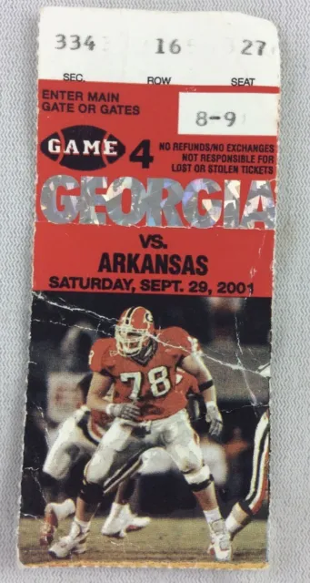 CFB 2001 09/29 Arkansas at Georgia Football Ticket-Terrence Edwards 122 yards