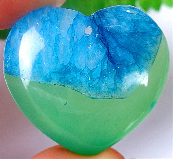 42x39x7mm Green&Blue Druzy Geode Agate Love Heart Pendant Bead ZL5503