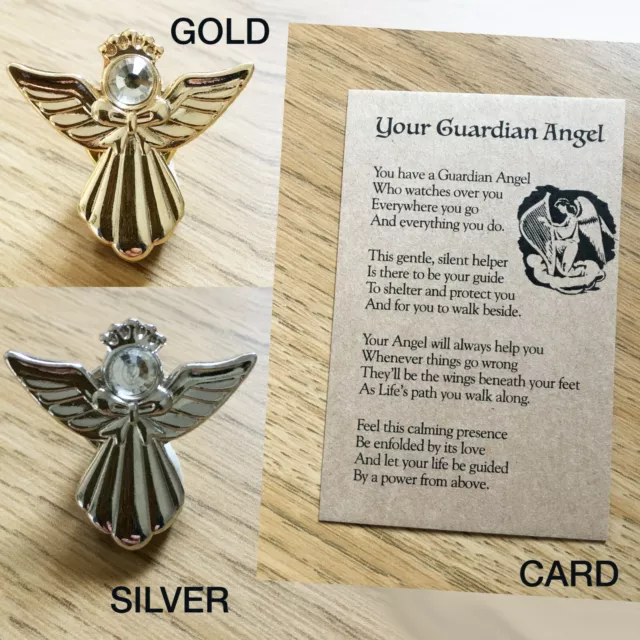 Guardian Angel Keepsake Card & Pin Badge / Brooch - Memorial Gift