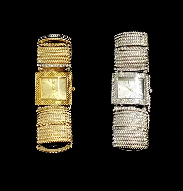 NY&C Quartz Gold & Silver Tone Watches Lot of 2 Stretch Metal Band