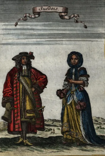 Sweden Swedish natives Swedes 1719 old Mallet Ethnic costume hand color print