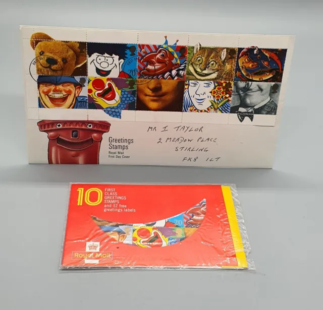 GB STAMP BOOKLET KX1 (10 x 20p) GREETINGS + LABELS Original Sealed Booklet.+ FDC