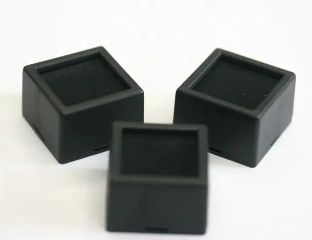 50 Glass top Square Gem Jars Box Black Gemstones Coin White/Black Foam 1 1/2"