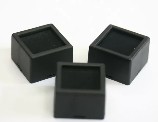 50 Glass top Square Gem Jars Box Black Gemstones Coin White/Black Foam 1 1/2"