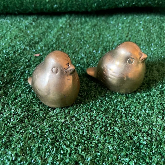 Set of Two Vintage Scandinavian Style Little Fat Brass Bird Paperweight