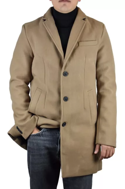 Cappotto da Uomo Elegante Trench Slim Giacca Invernale Soprabito Cammello Lungo