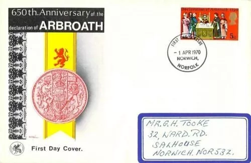 GB 1970 Declaration of Arbroath Wessex FDC Norwich Cancel written VGC