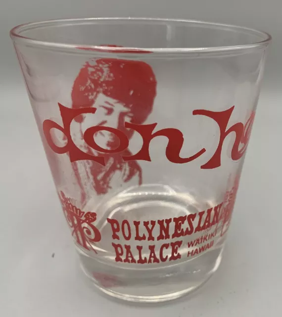 Don Ho Cocktail Glass Polynesian Palace Waikiki Hawaii Red lettering Reef Towers