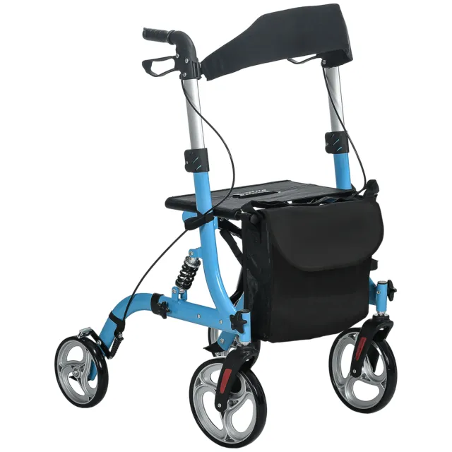 4 Wheel Rollator with Seat Adjustable Mobility Walker with Bag Dual Brakes