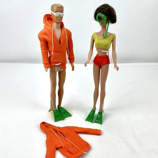 VTG 1608 Barbie Skin Diver Outfit-COMPLETE & 1406 Ken Snorkle Set 1964-1965 Fins