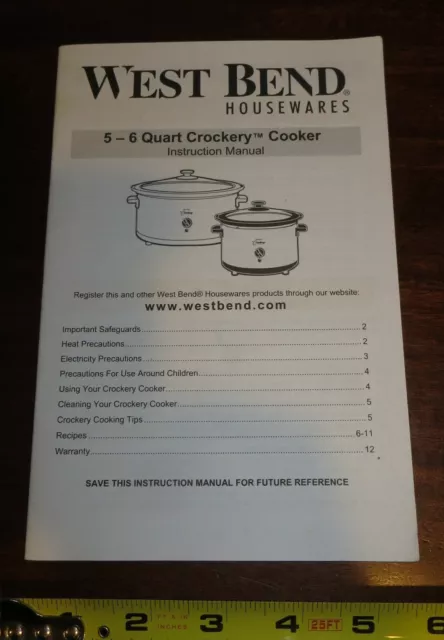 West Bend 85156 6-Quart Round Crockery Slow Cooker, Stainless Steel 