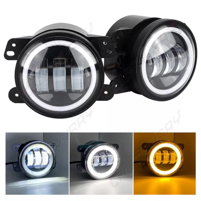 Pair 4'' 30W Round Bi Color LED Car Fog Lights Angel Eyes Motocross Pickup Truck