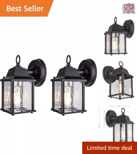 Sturdy Modern Outdoor Wall Lantern - Waterproof - Durable - 2-Pack, Black