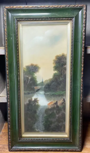 Antique Oil Painting 19th Century British School River Landscape
