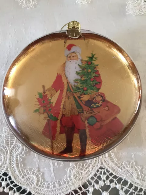 Vintage Roman Inc. Santa Round Bubble Christmas Tree Ornament Plastic Toys 5”