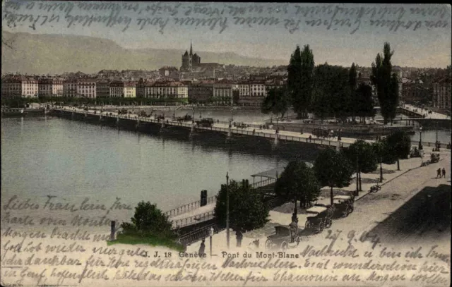 Genf Genève Schweiz AK 1904 Pont Mont Blanc Brücke Fluß Panorama Stadt Berge