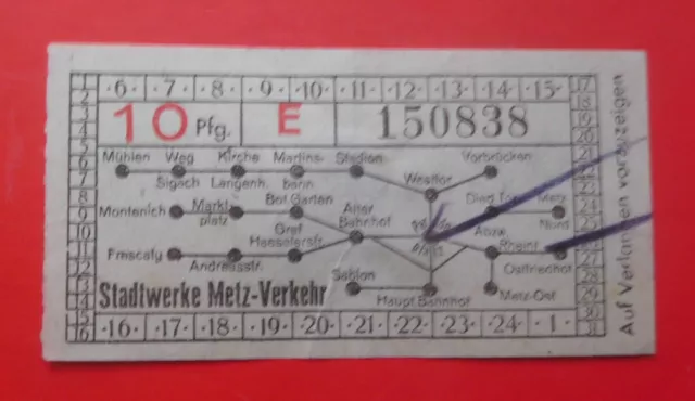 Fahrschein " Stadtwerke Metz - Verkehr " Straßenbahn ( Lothringen )