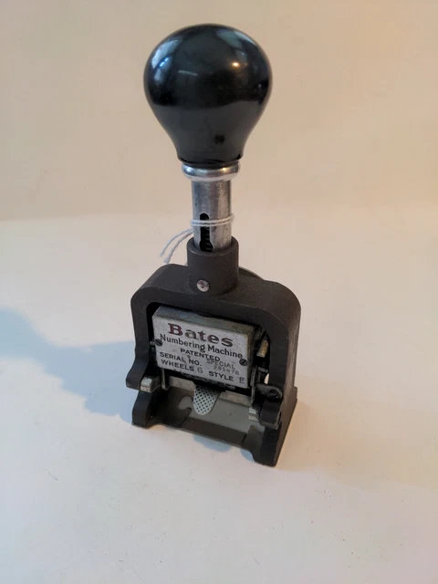 Vintage Bates Numbering Machine Lever Movement 6 Wheel Style E Stamper Bakelite