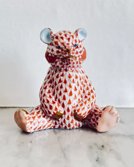 Herend Sitting Baby Bear Cub - Rust coloured Fishnet Figurine 