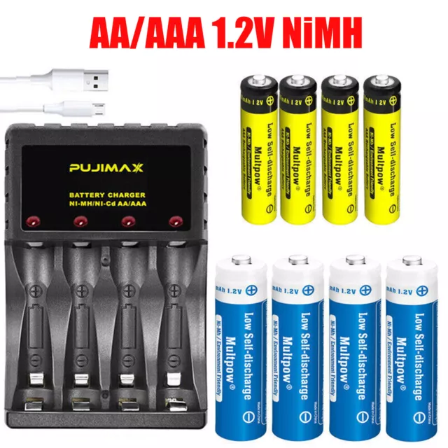 2-12x AA/AAA Rechargeable Batteries High Performance 1.2V NiMH 2600mAh/1100mAh
