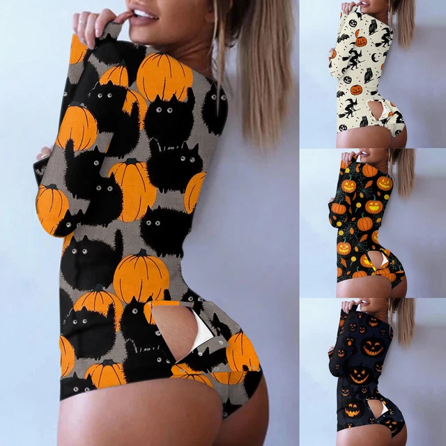 Stampa donna Halloween, tuta abbottonata funzionale, camicia da notte,