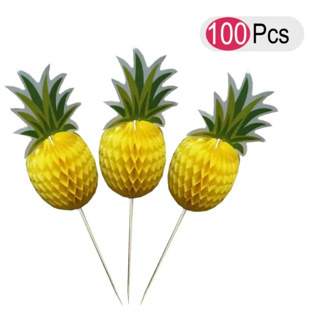 100 Pcs Luau Cupcake Topper Pineapple Honeycomb Toothpick Pool Party
