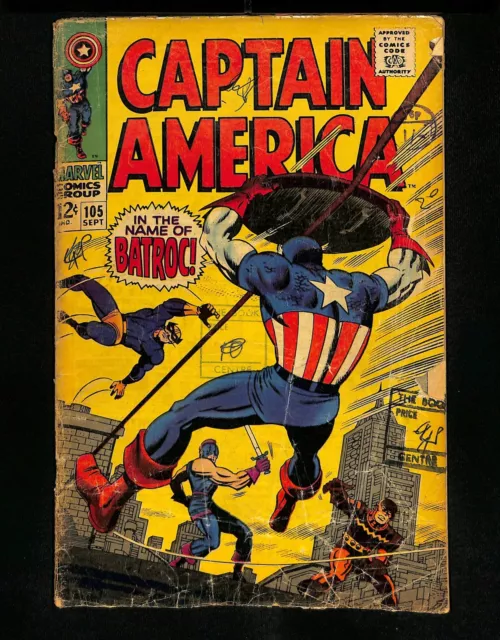 Captain America #105 Batroc! Jack Kirby Art! Marvel 1968