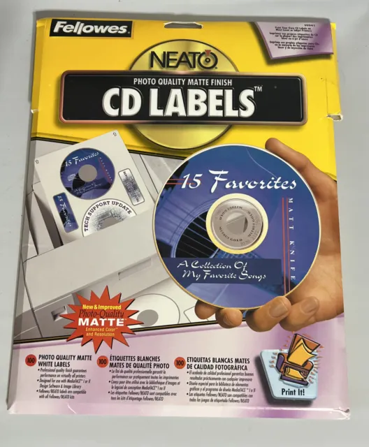 CD DVD 91 Labels Fellowes Neato Photo Quality Matte Peel & Stick 99941