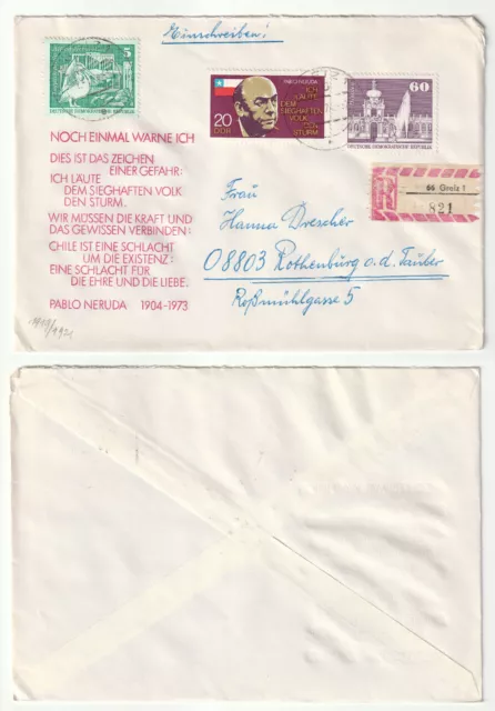 96581 - Mi.Nr. 1919 und 1921 - FDC, R-Brief - Greiz 22.1.1974 nach Rothenburg